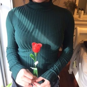 Topshop Dark green stretchy turtleneck. (Size 2)